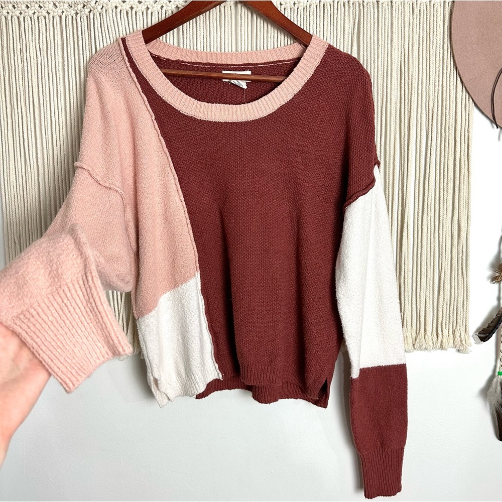 Yes Lola Colorblock Sweater Maroon Pink White Size Small